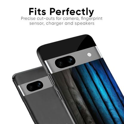 Grey & Blue Wooden Texture Glass Case for Google Pixel 8A