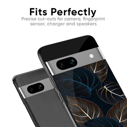 Blue Golden Leaves Glass Case for Google Pixel 8A