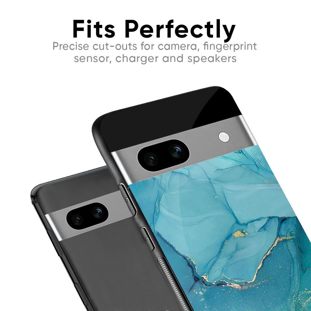 Blue Golden Glitter Glass Case for Google Pixel 8A