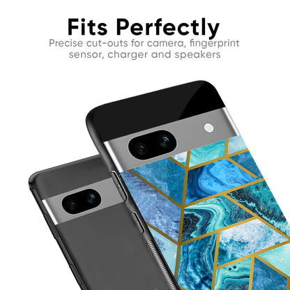 Turquoise Geometrical Marble Glass Case for Google Pixel 8A