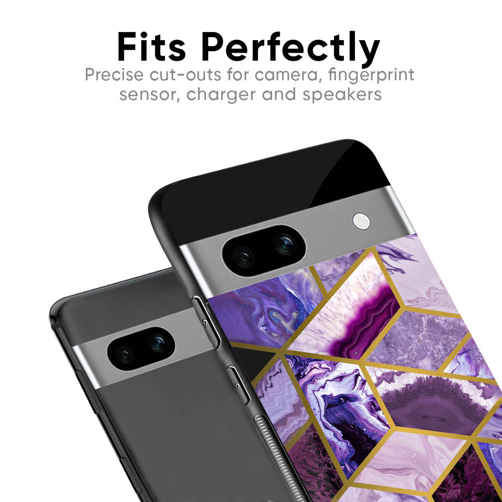 Purple Rhombus Marble Glass Case for Google Pixel 8A