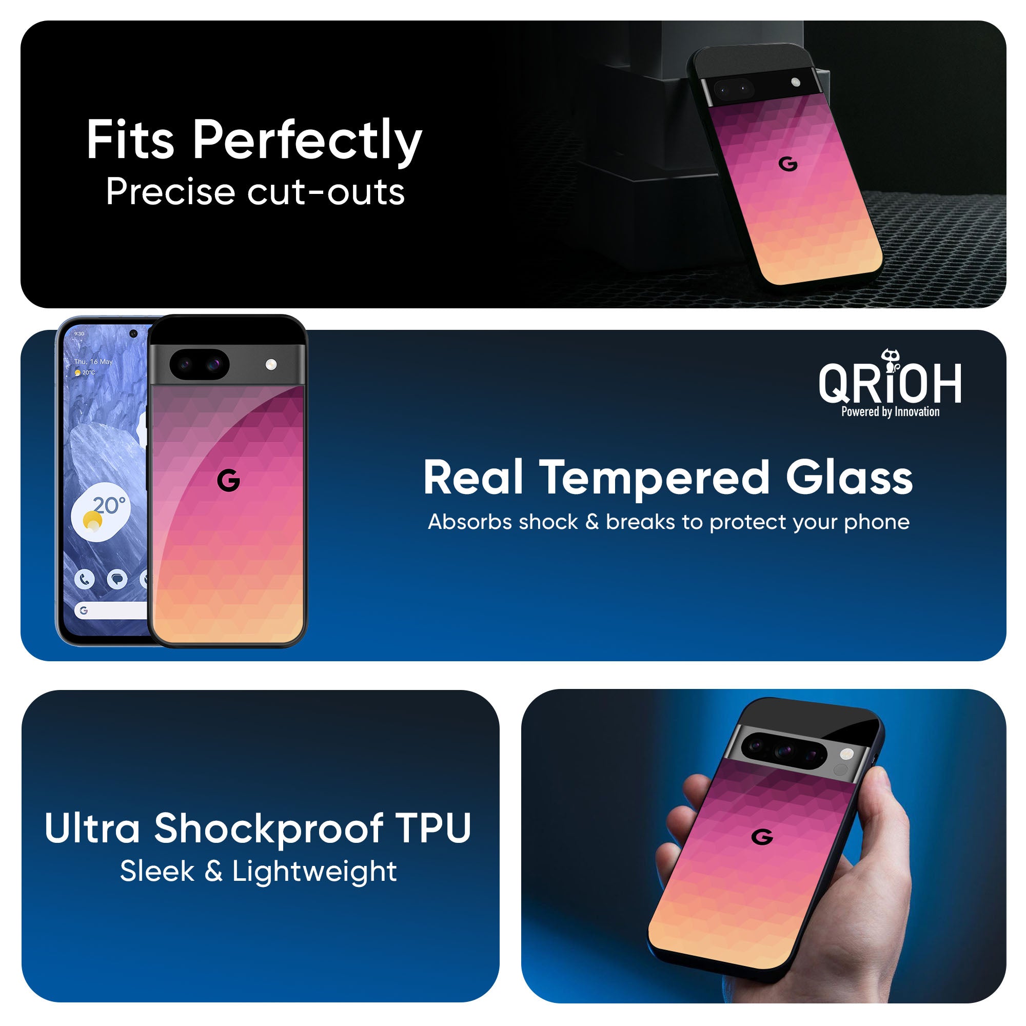 Geometric Pink Diamond Glass Case for Google Pixel 9 Pro XL