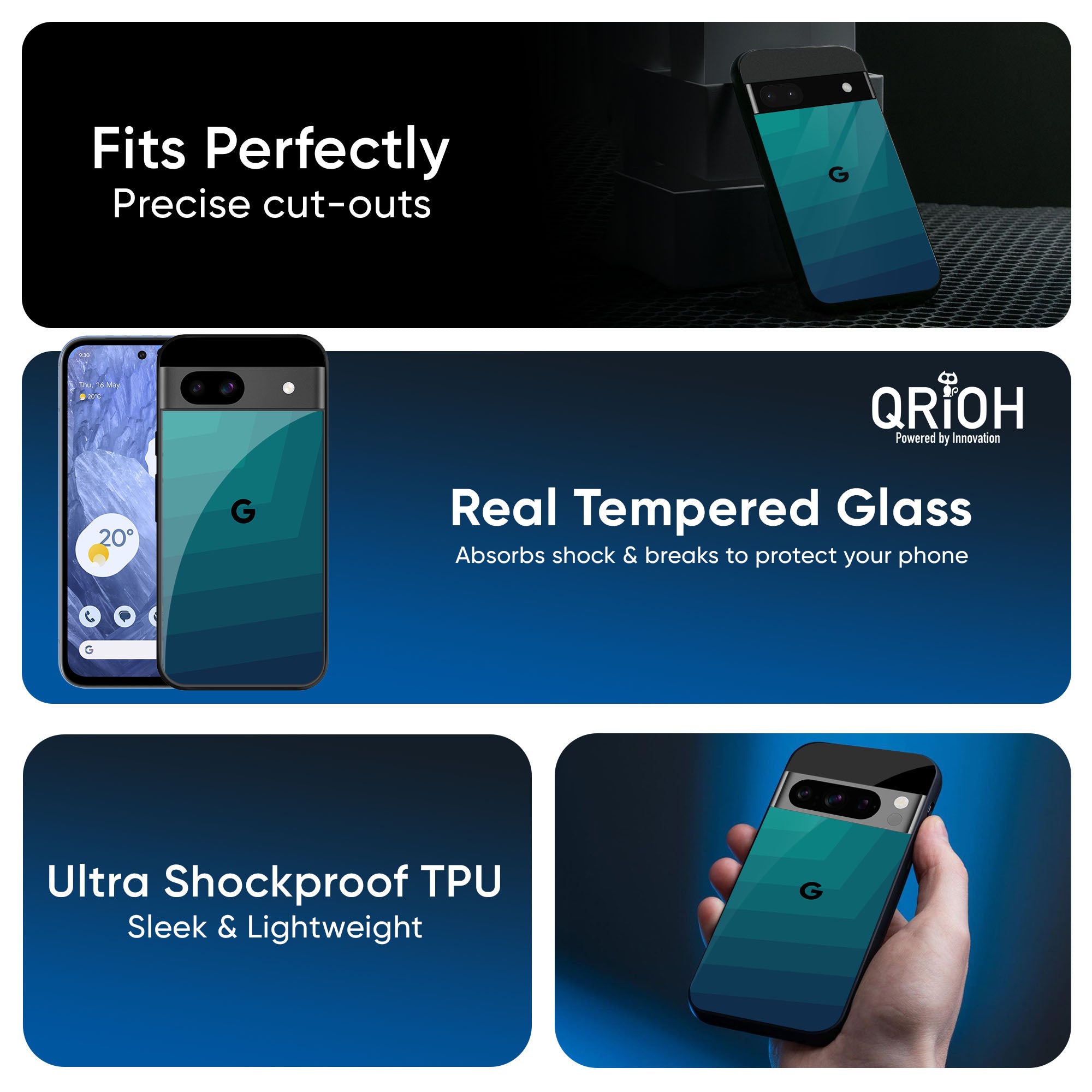 Green Triangle Pattern Glass Case for Google Pixel 9 Pro