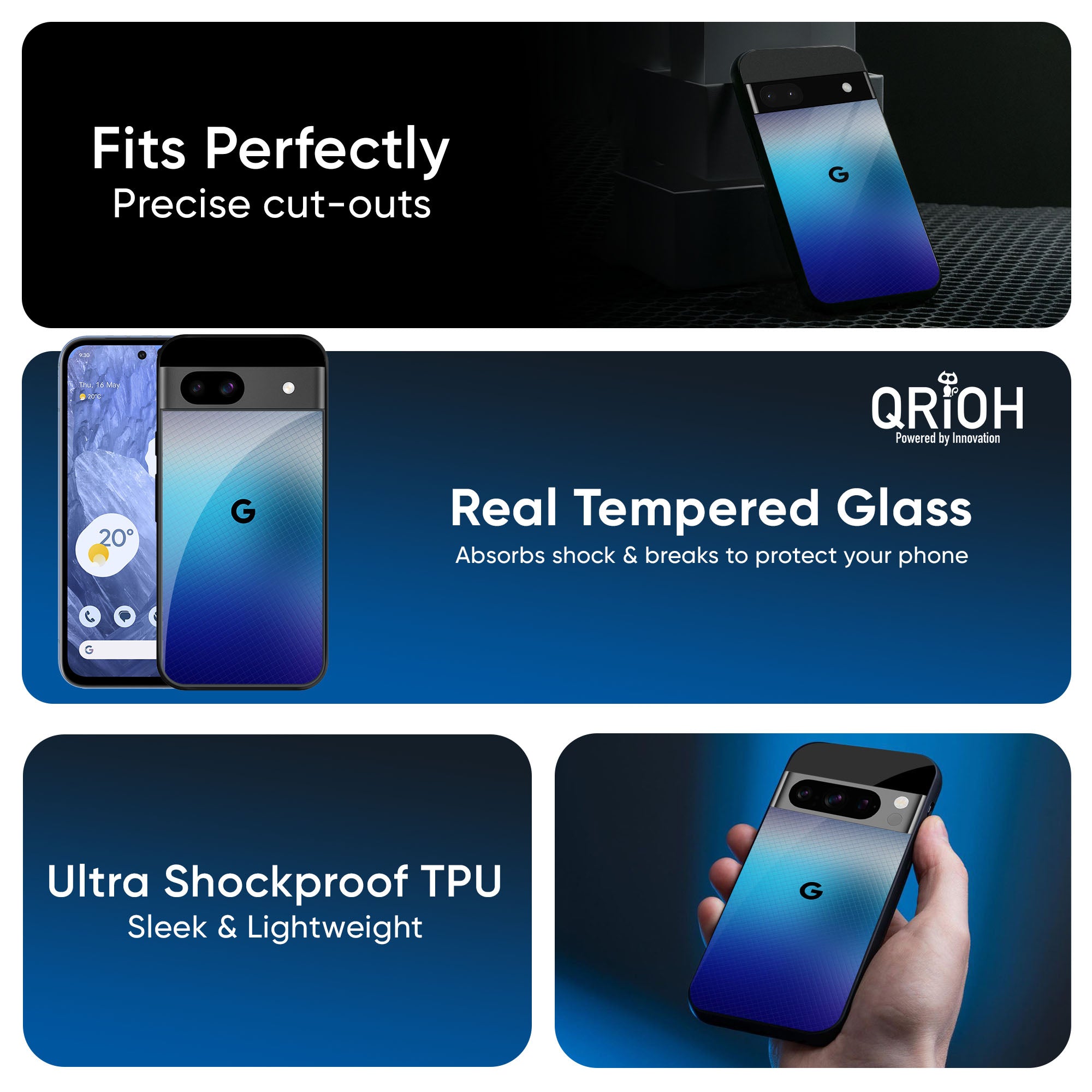 Blue Rhombus Pattern Glass Case for Google Pixel 9 Pro