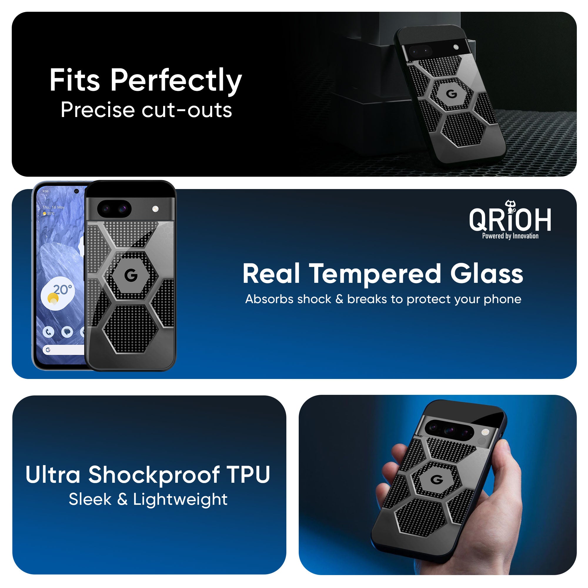 Hexagon Style Glass Case For Google Pixel 9 Pro