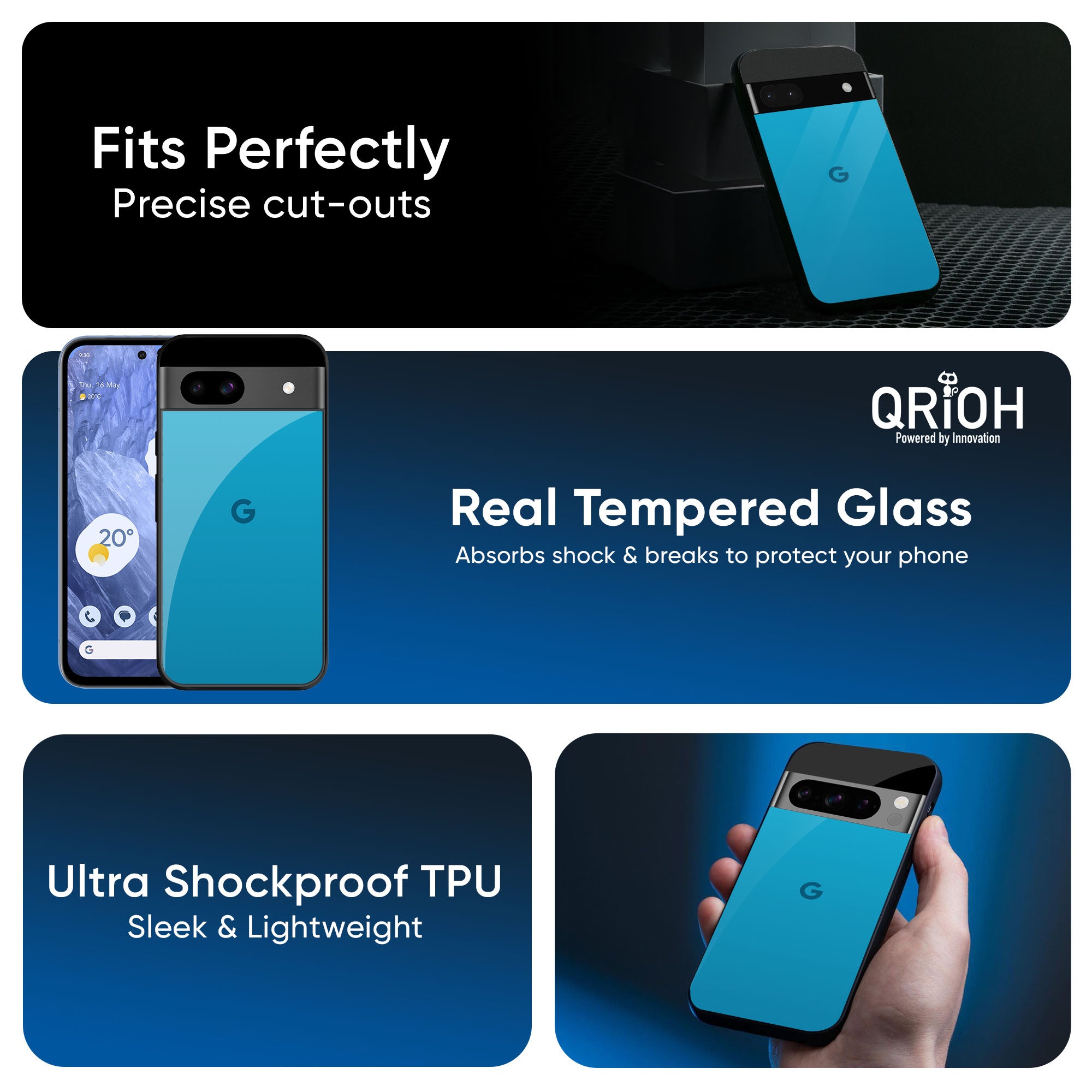 Blue Aqua Glass Case for Google Pixel 9 Pro XL