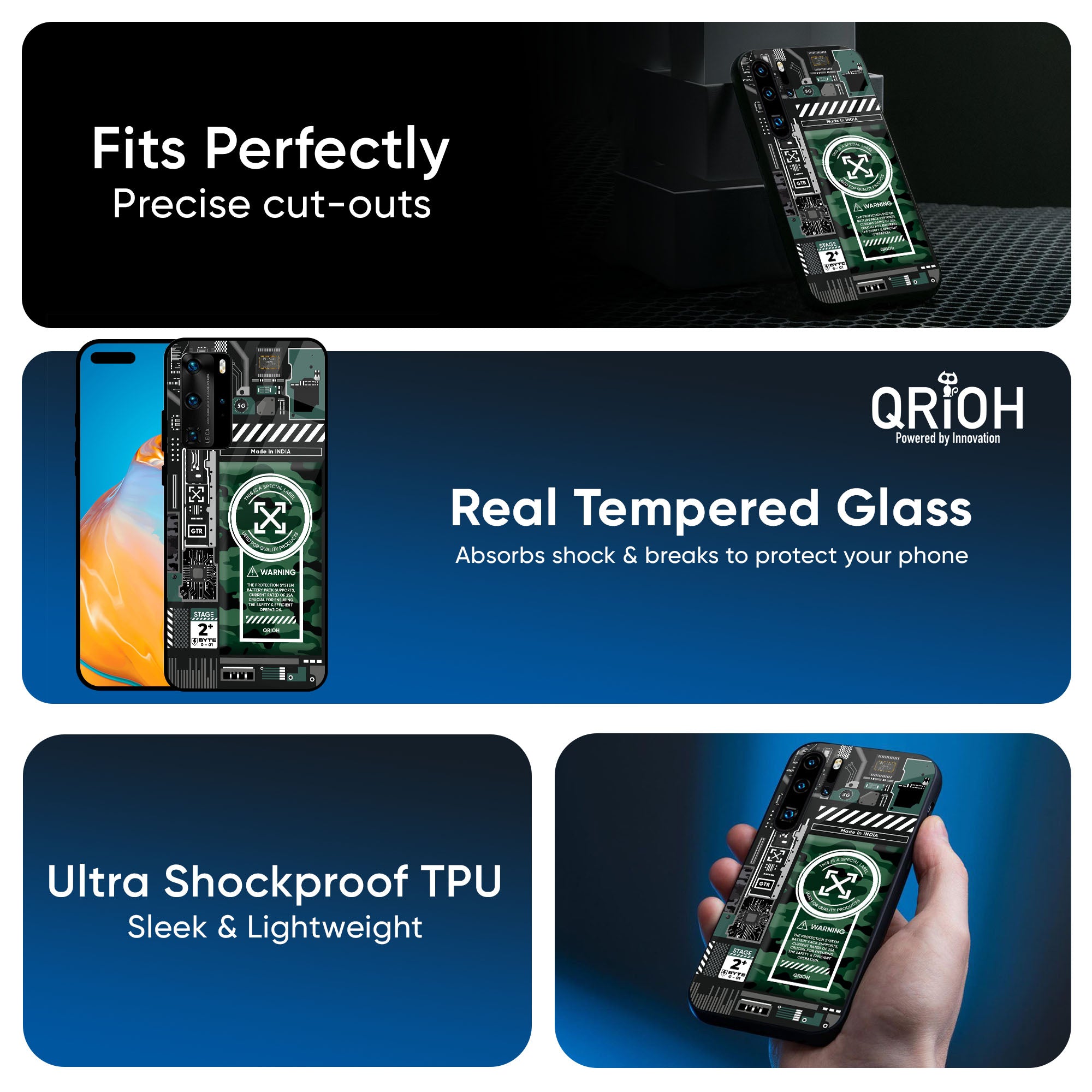 Green Camo Circuit Glass Case for Huawei P30 Pro