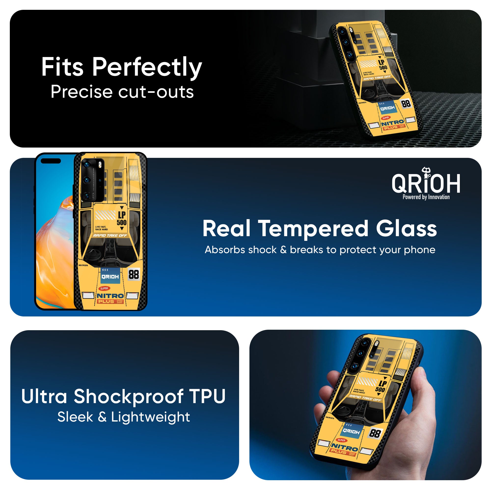 Yellow Racing Car Glass Case for Huawei P40 Pro