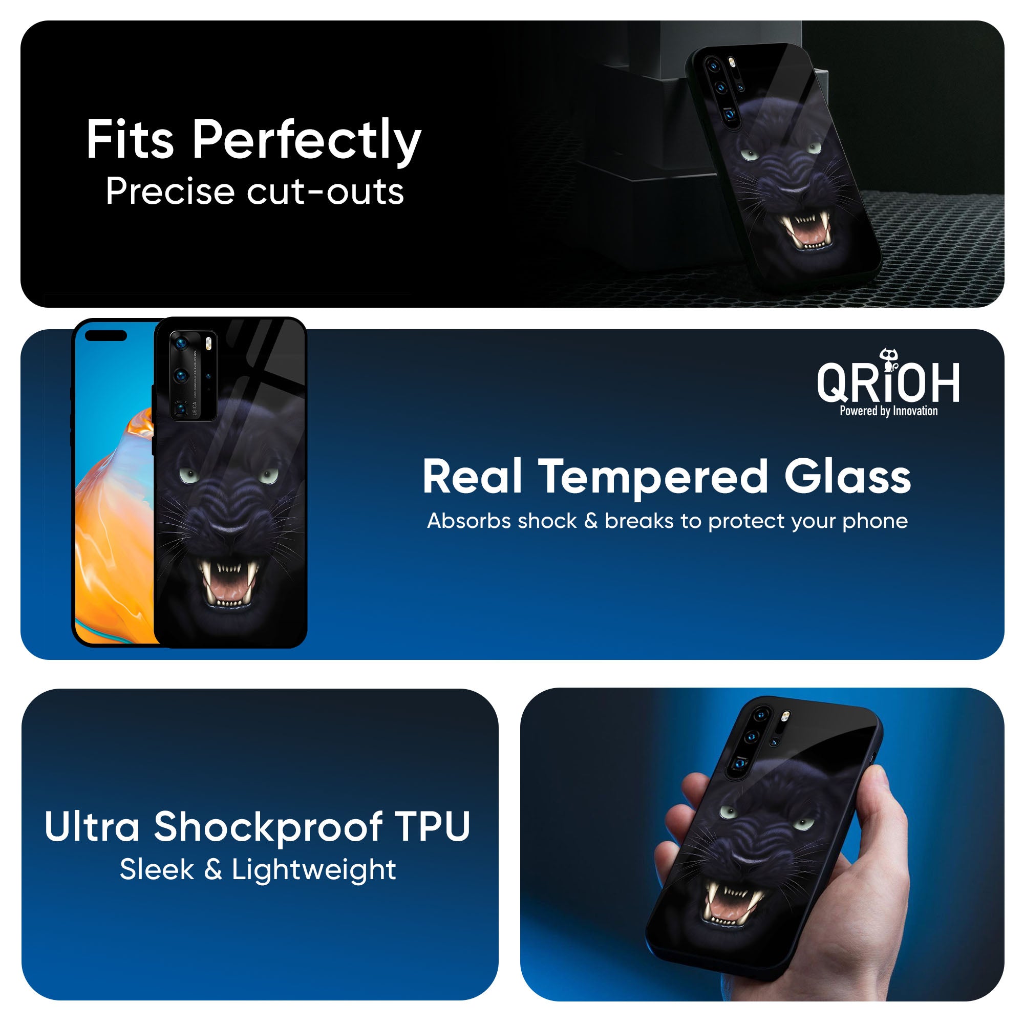 Angry Black Leopard Glass Case for Huawei P30 Pro