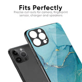 Blue Golden Glitter Glass Case for iPhone 16 Plus