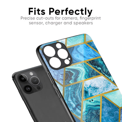 Turquoise Geometrical Marble Glass Case for iPhone 16