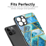 Turquoise Geometrical Marble Glass Case for iPhone 16 Plus