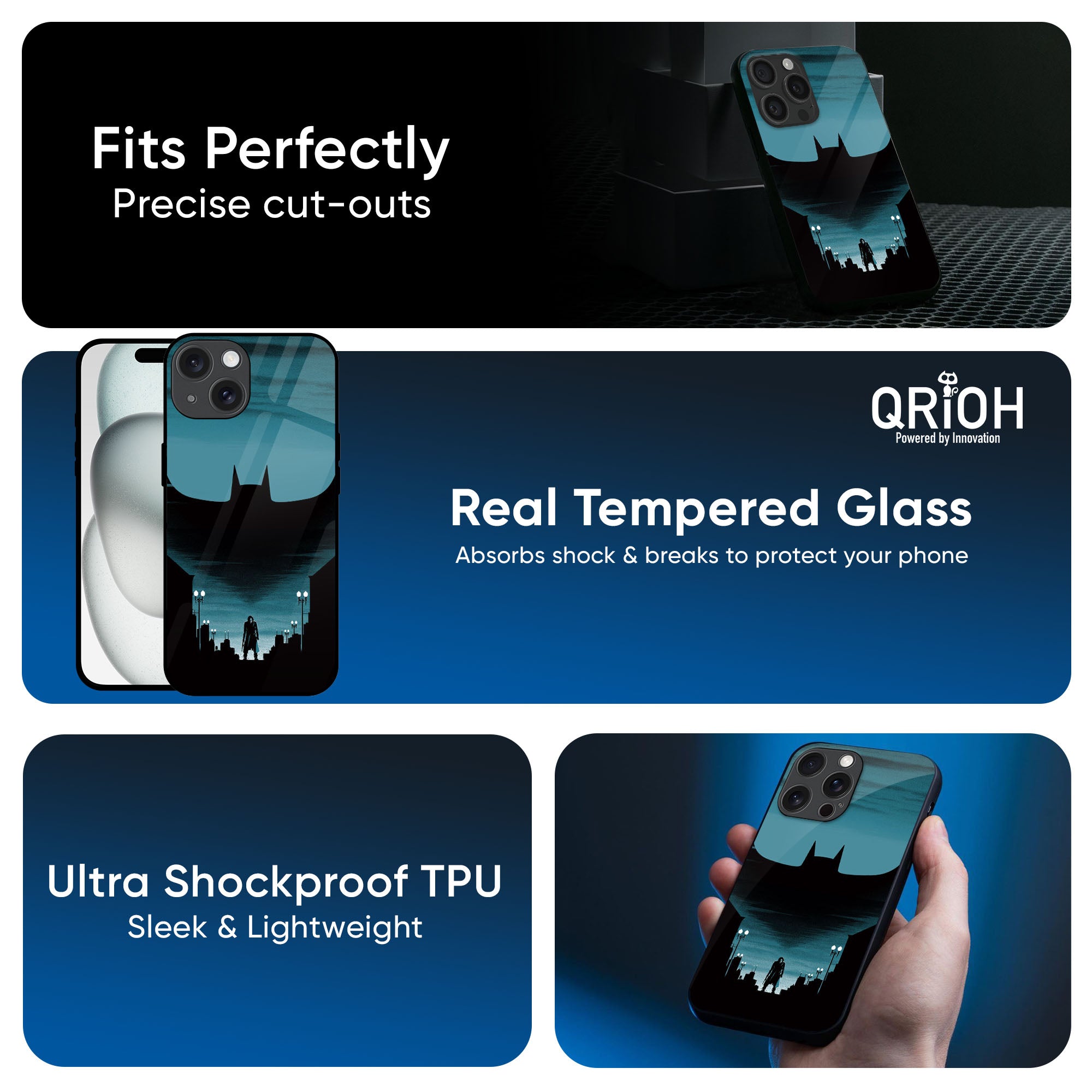 Cyan Bat Glass Case for iPhone 16 Pro Max