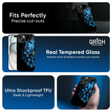 Half Blue Flower Glass Case for iPhone 16 Pro Max