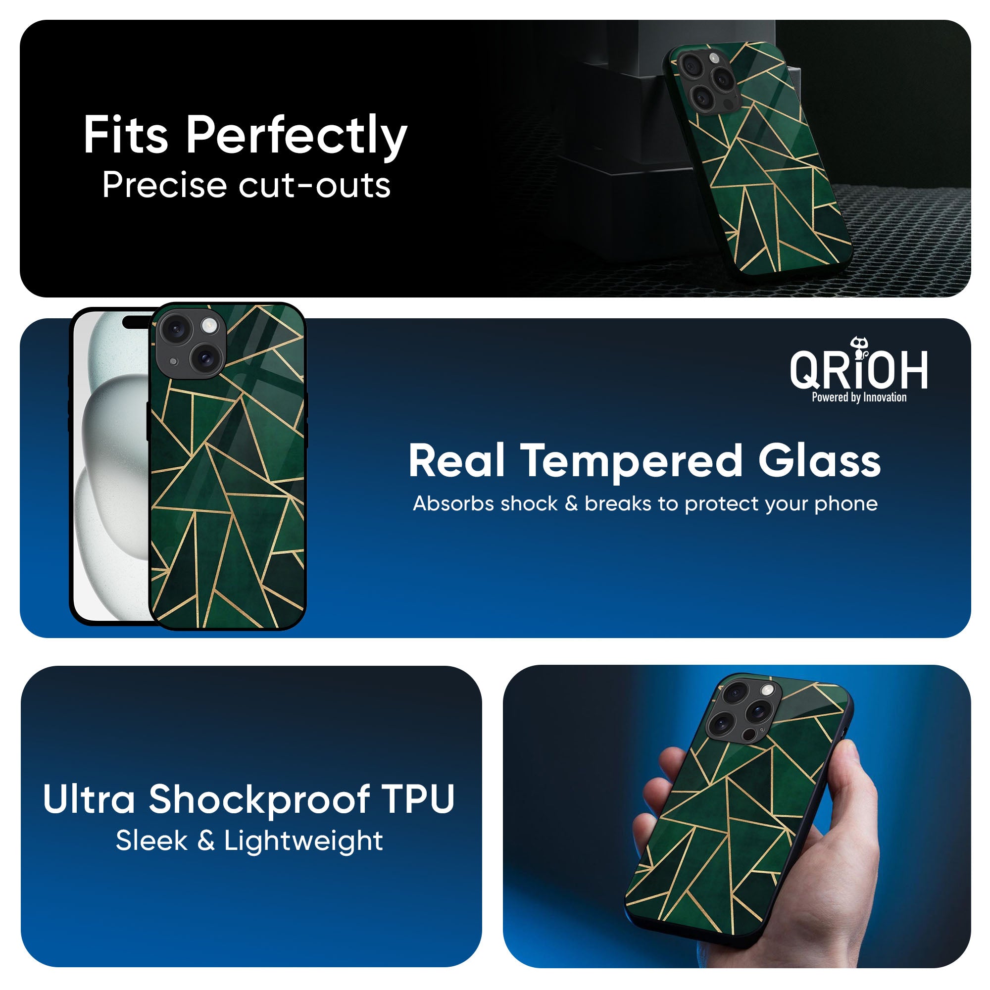Abstract Green Glass Case For iPhone 16 Pro