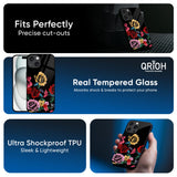 Floral Decorative Glass Case For iPhone 16 Plus