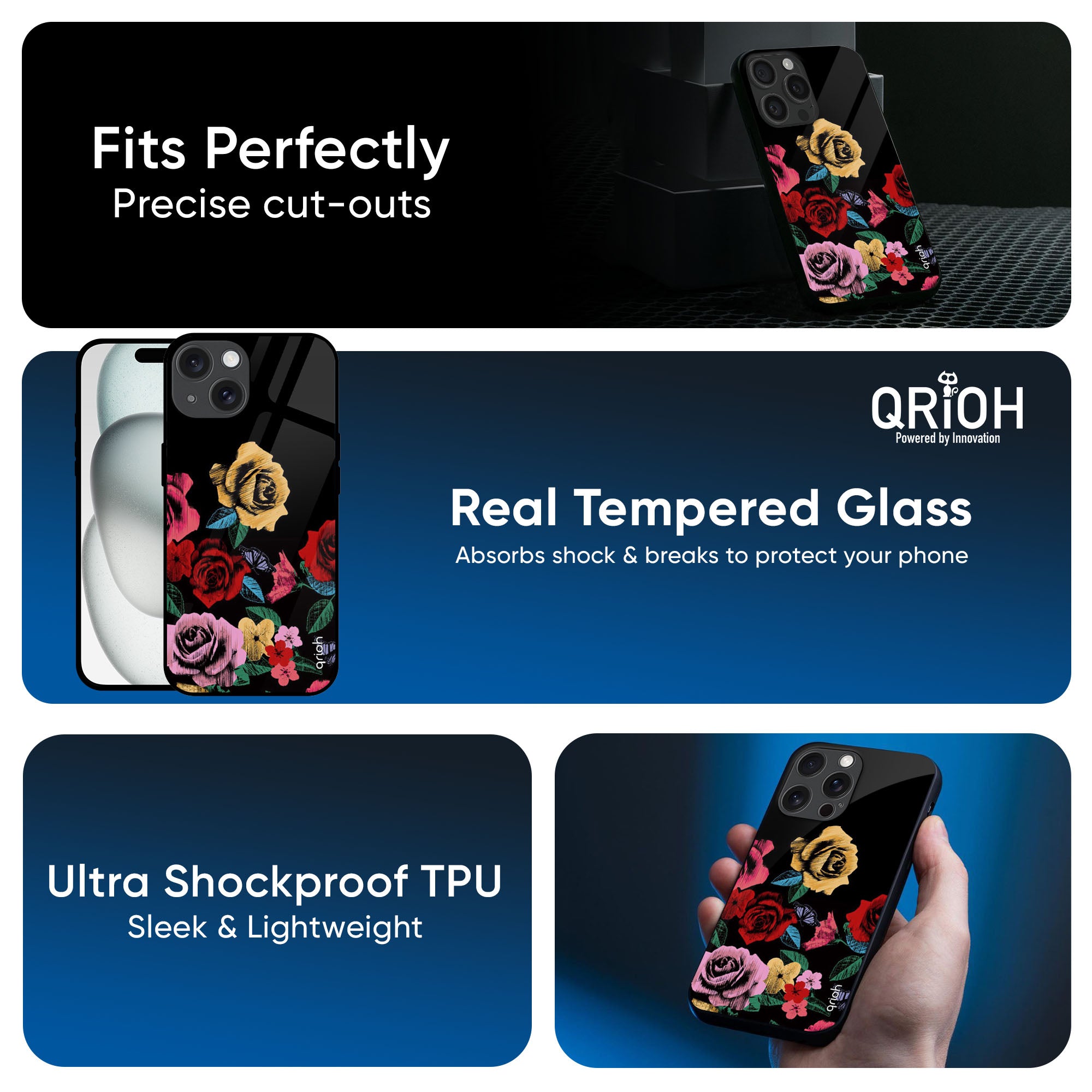 Floral Decorative Glass Case For iPhone 16 Pro Max