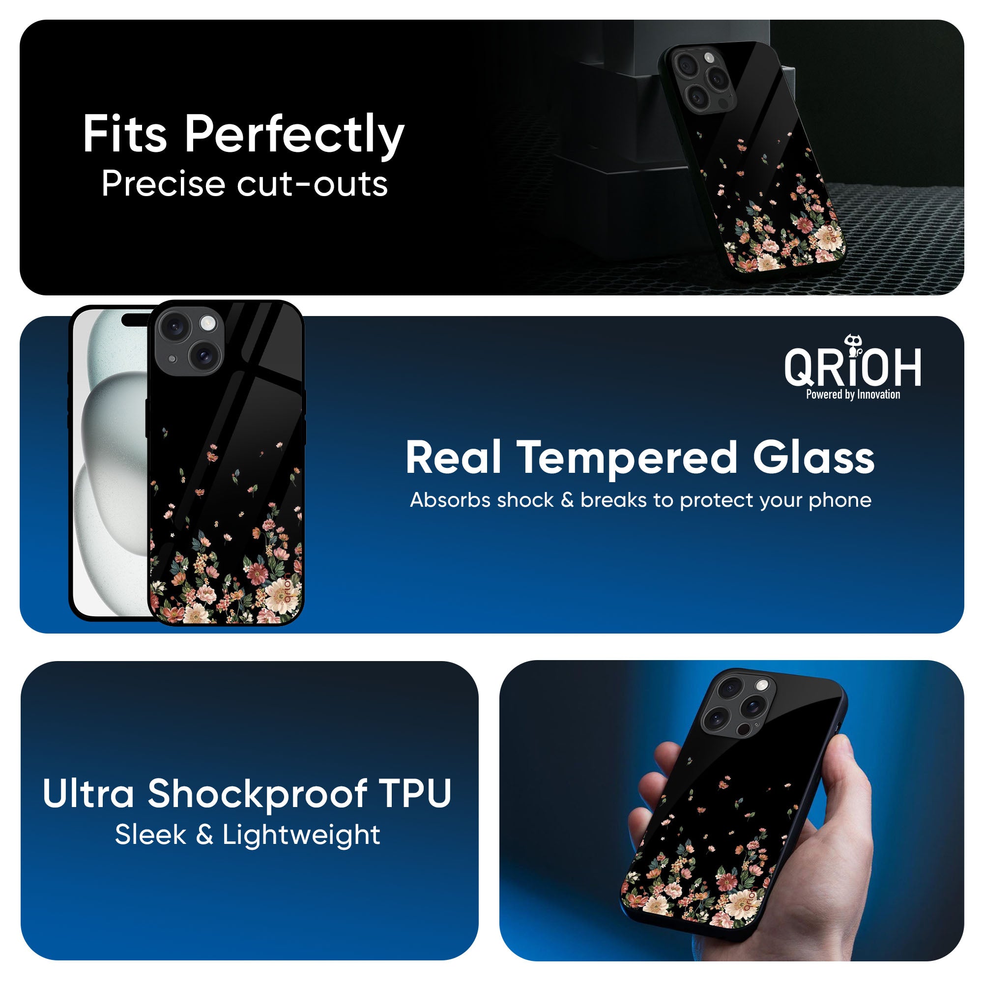 Floating Floral Print Glass Case for iPhone 16 Pro Max