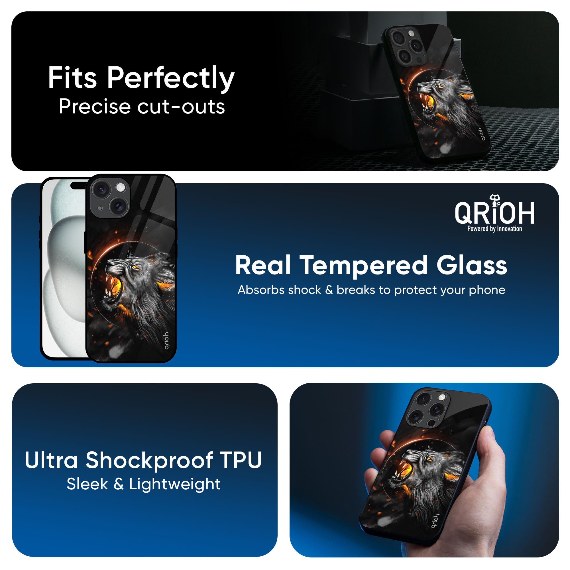 Aggressive Lion Glass Case for iPhone 16