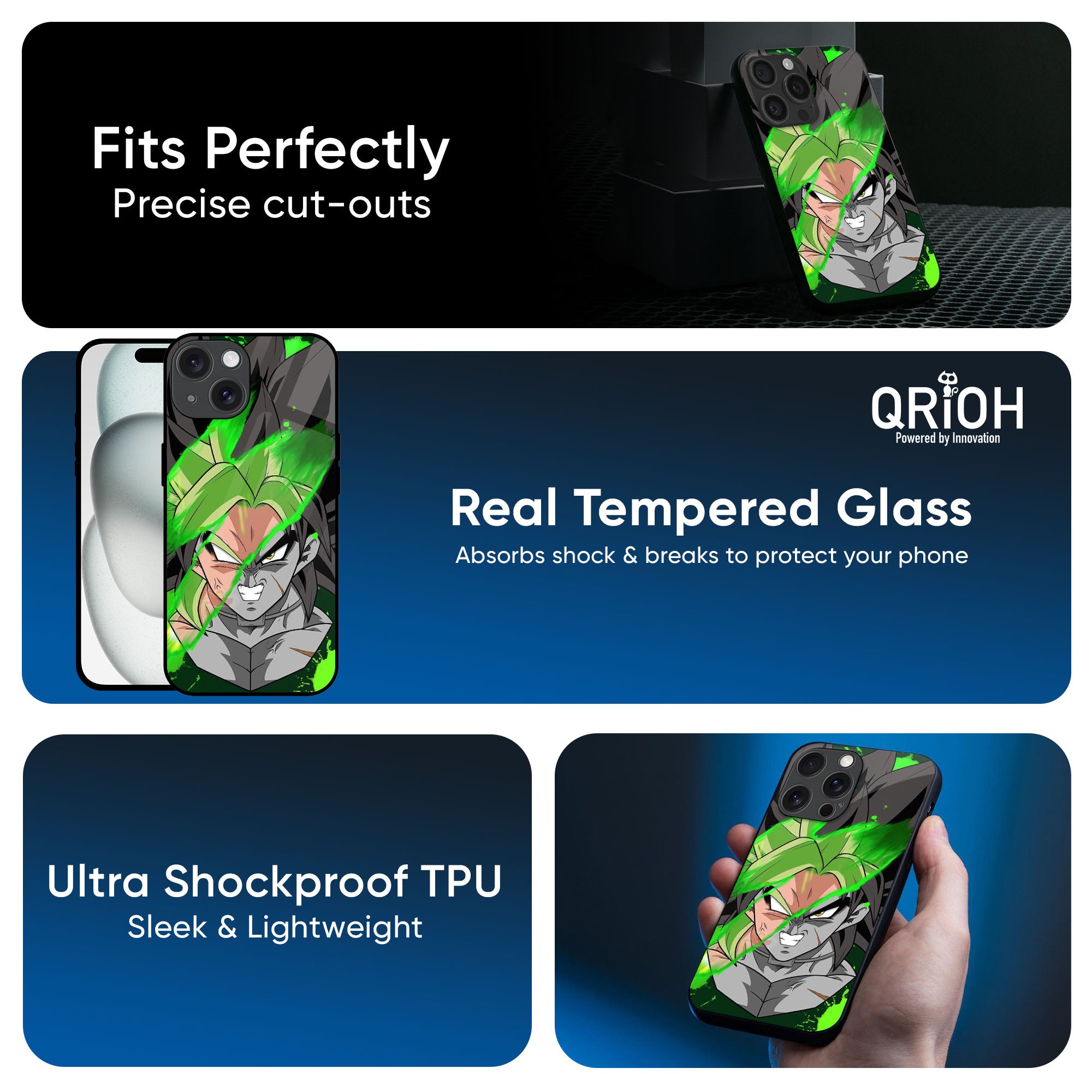 Anime Green Splash Glass Case for iPhone 16 Pro Max