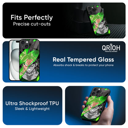 Anime Green Splash Glass Case for iPhone 16 Pro Max