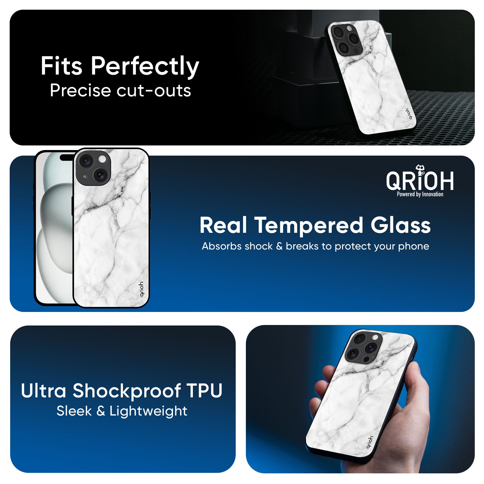 Modern White Marble Glass Case for iPhone 16 Pro Max
