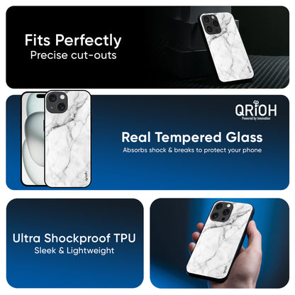 Modern White Marble Glass Case for iPhone 16 Pro Max