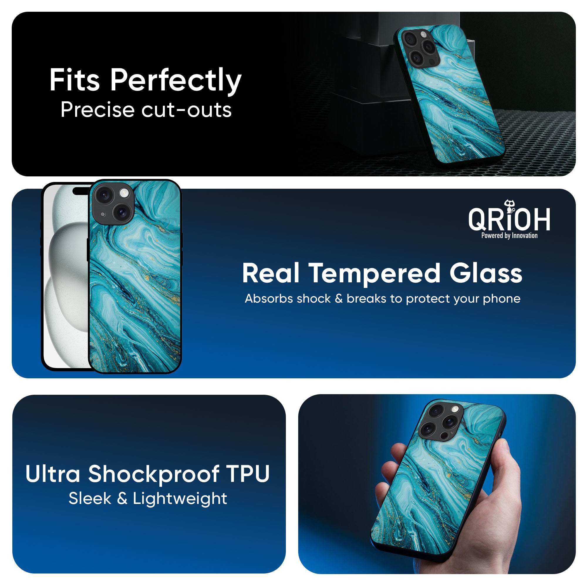 Ocean Marble Glass Case for iPhone 16 Pro Max