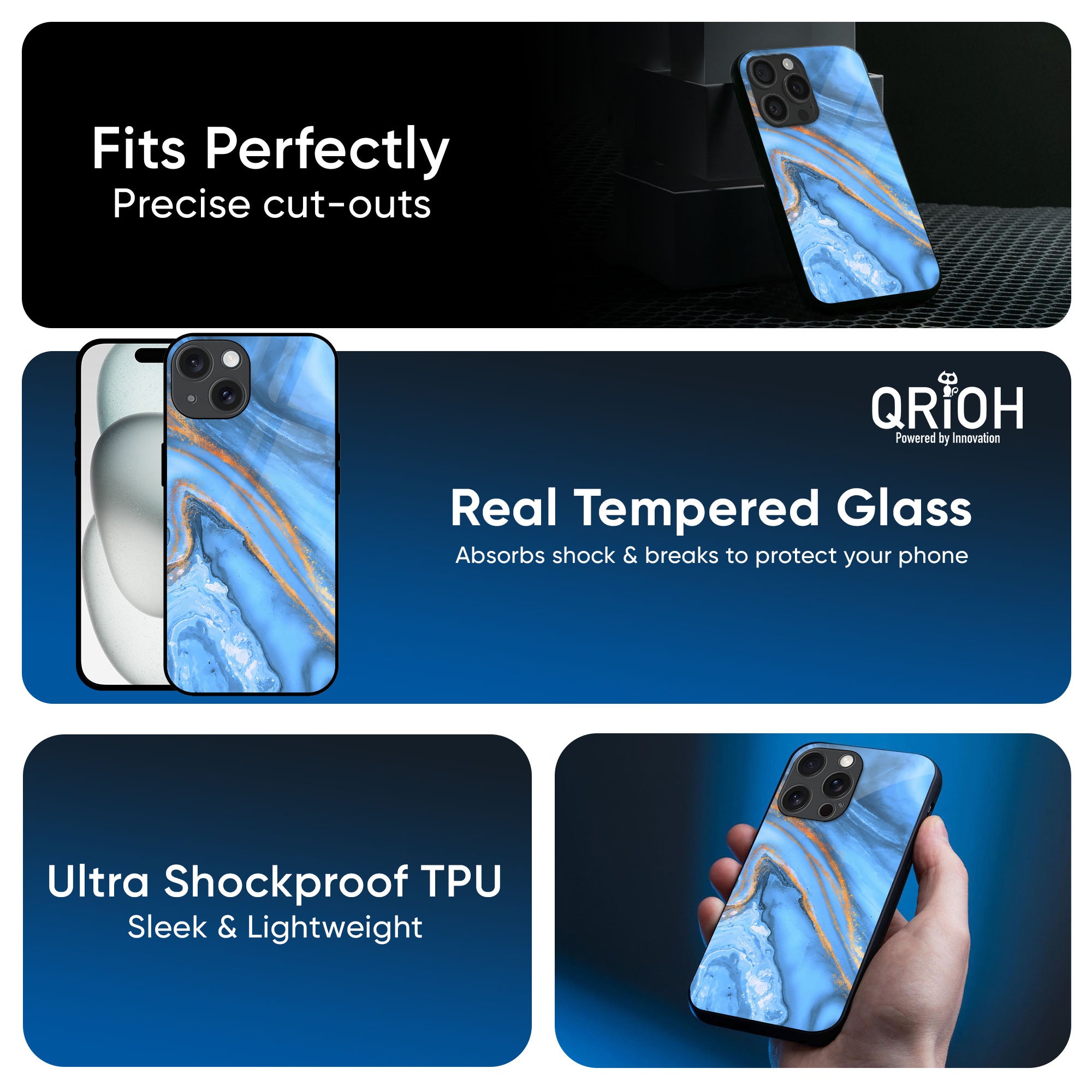 Vibrant Blue Marble Glass Case for iPhone 16 Pro Max