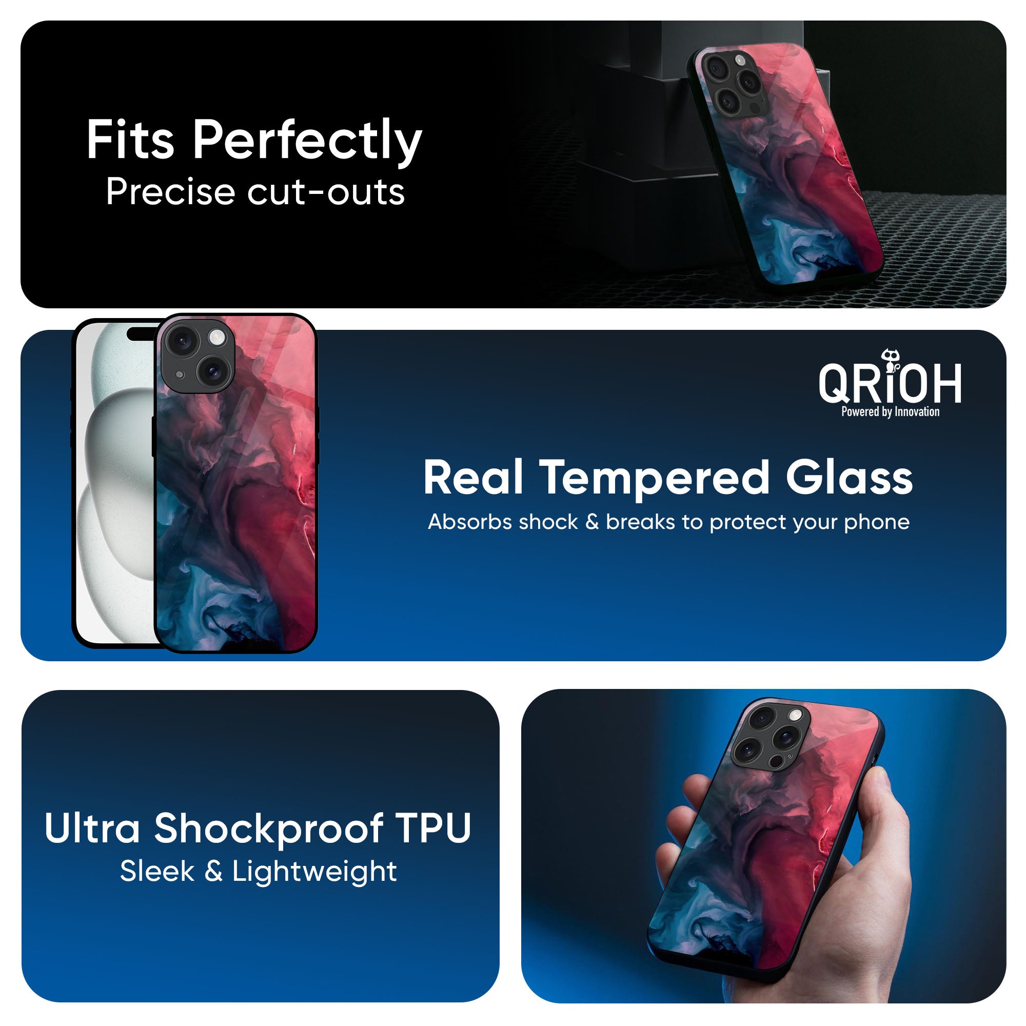 Blue & Red Smoke Glass Case for iPhone 16 Pro Max