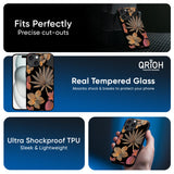 Lines Pattern Flowers Glass Case for iPhone 16 Pro Max