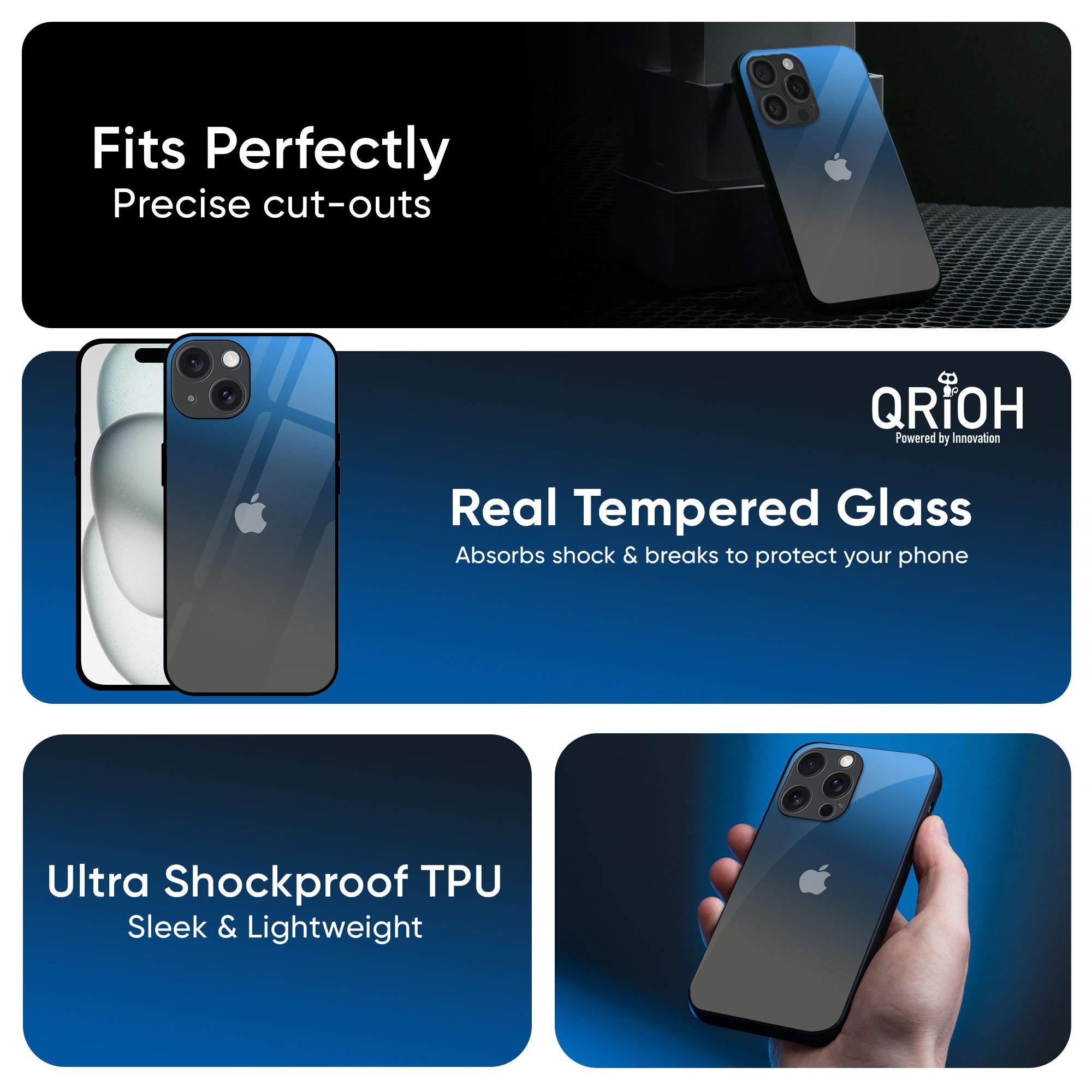 Blue Grey Ombre Glass Case for iPhone 16 Pro Max