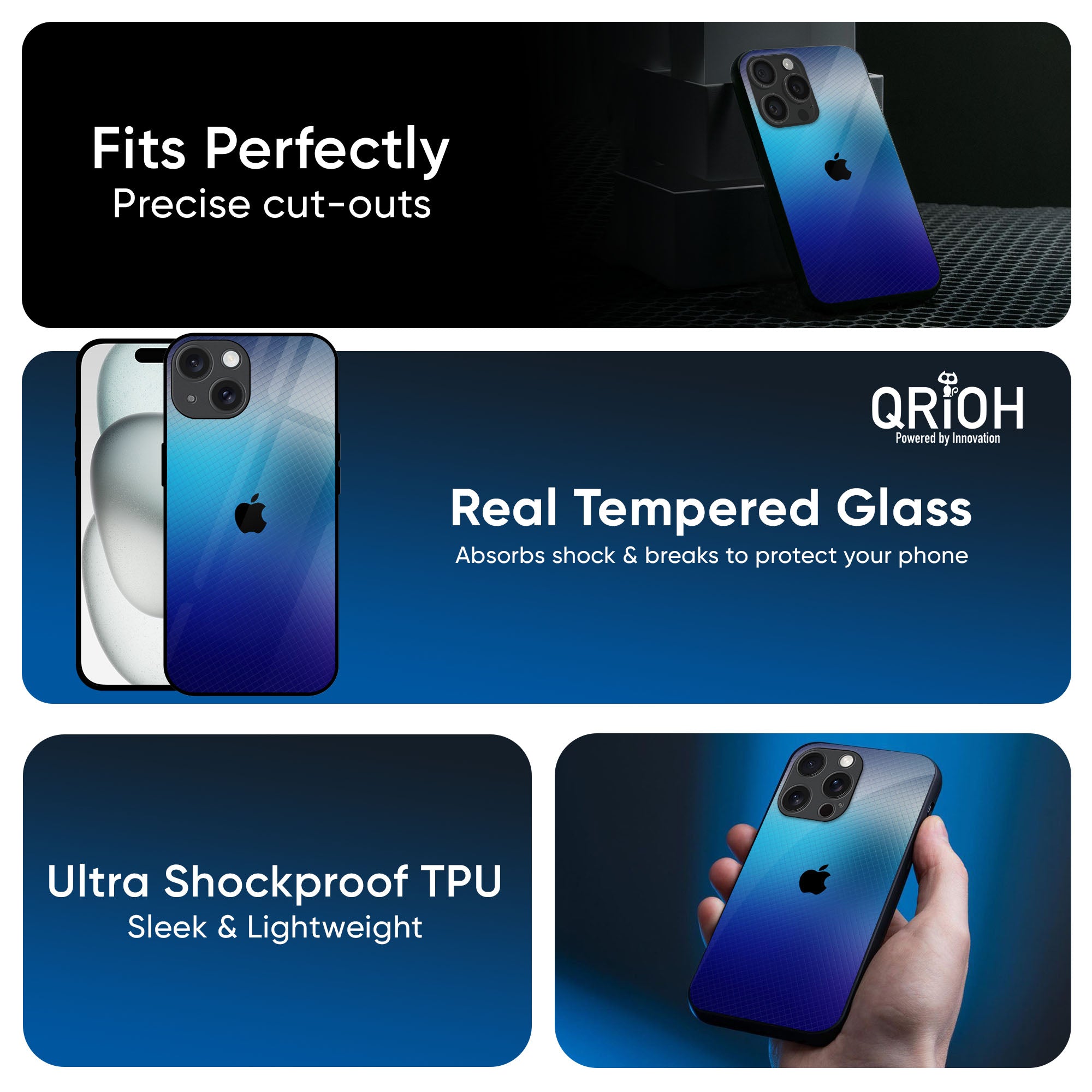 Blue Rhombus Pattern Glass Case for iPhone 16 Pro Max