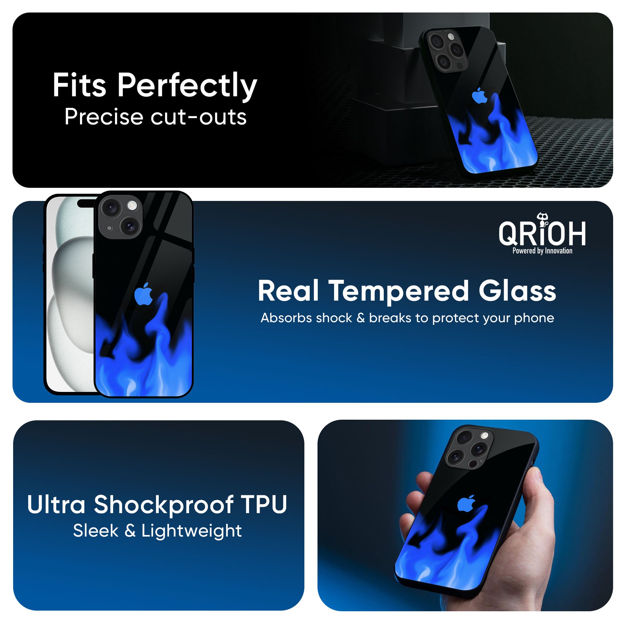 Blue Flames Glass Case for iPhone 16 Pro Max