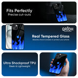 Blue Flames Glass Case for iPhone 16 Plus