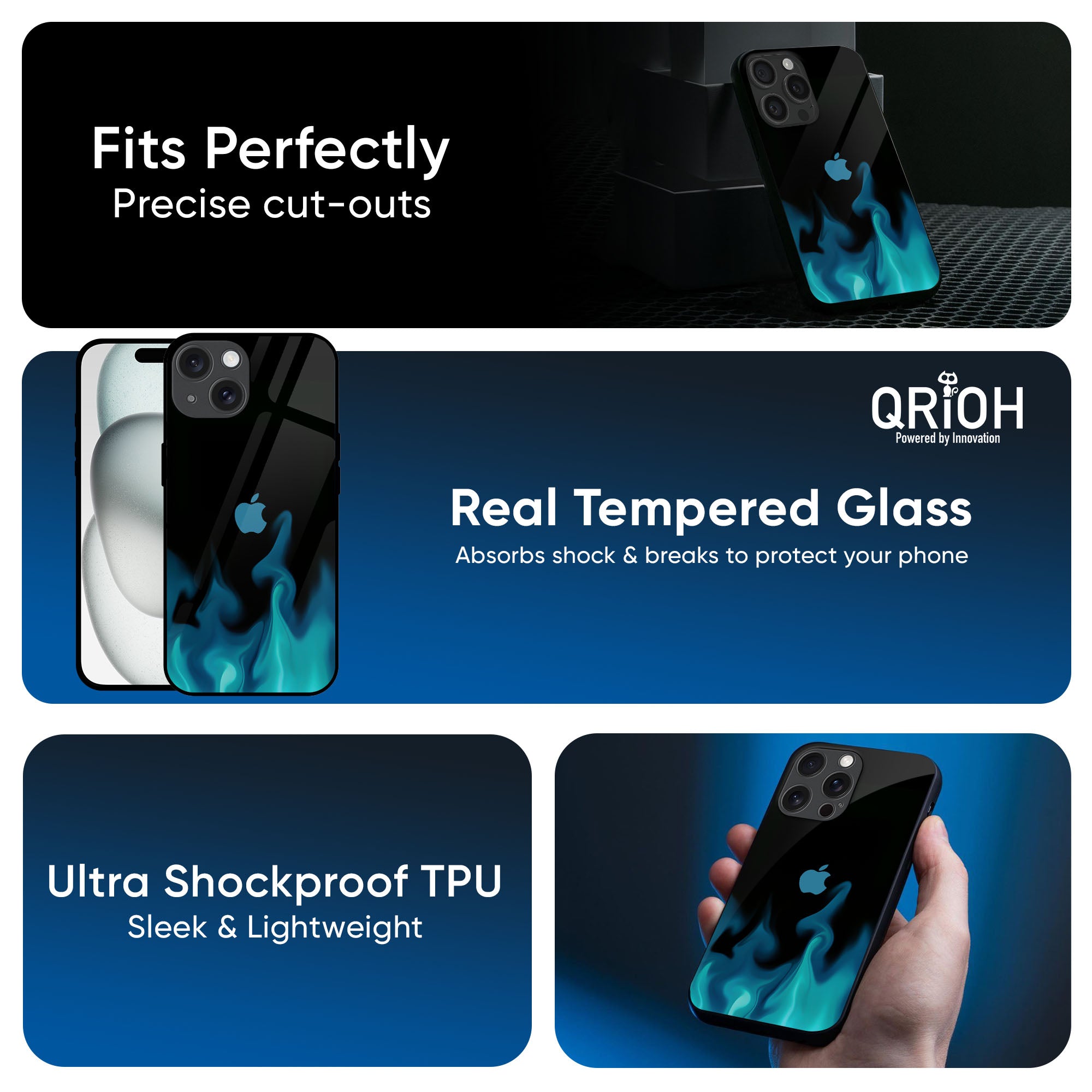 Teal Flames Glass Case for iPhone 16 Pro Max
