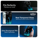 Teal Flames Glass Case for iPhone 16 Plus