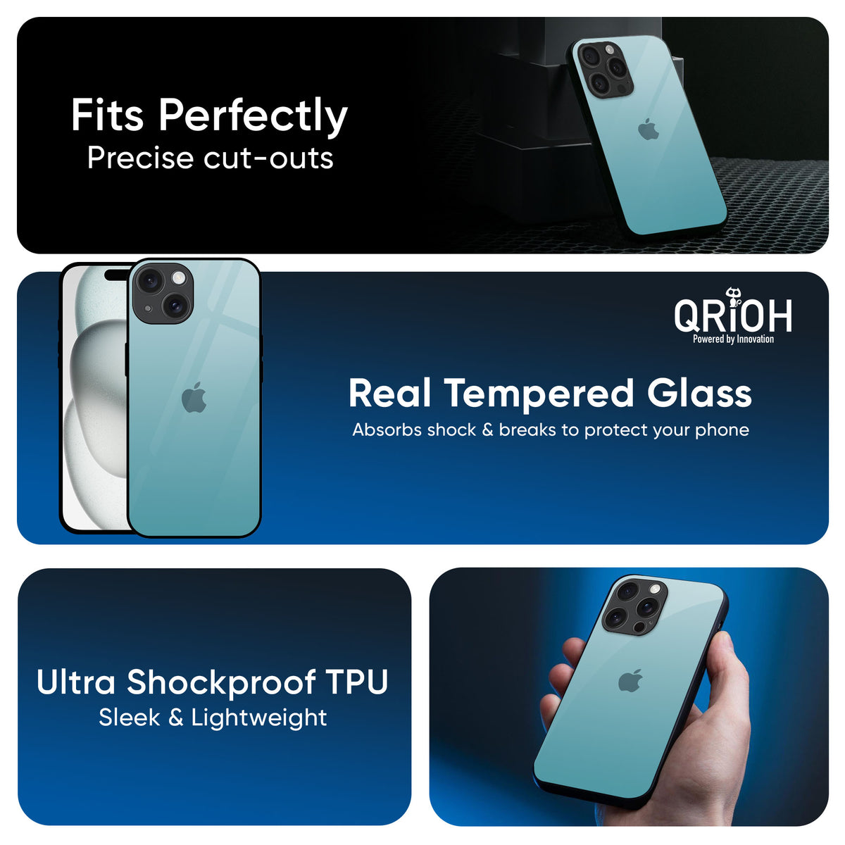 Arctic Blue Glass Case For iPhone 16 Plus