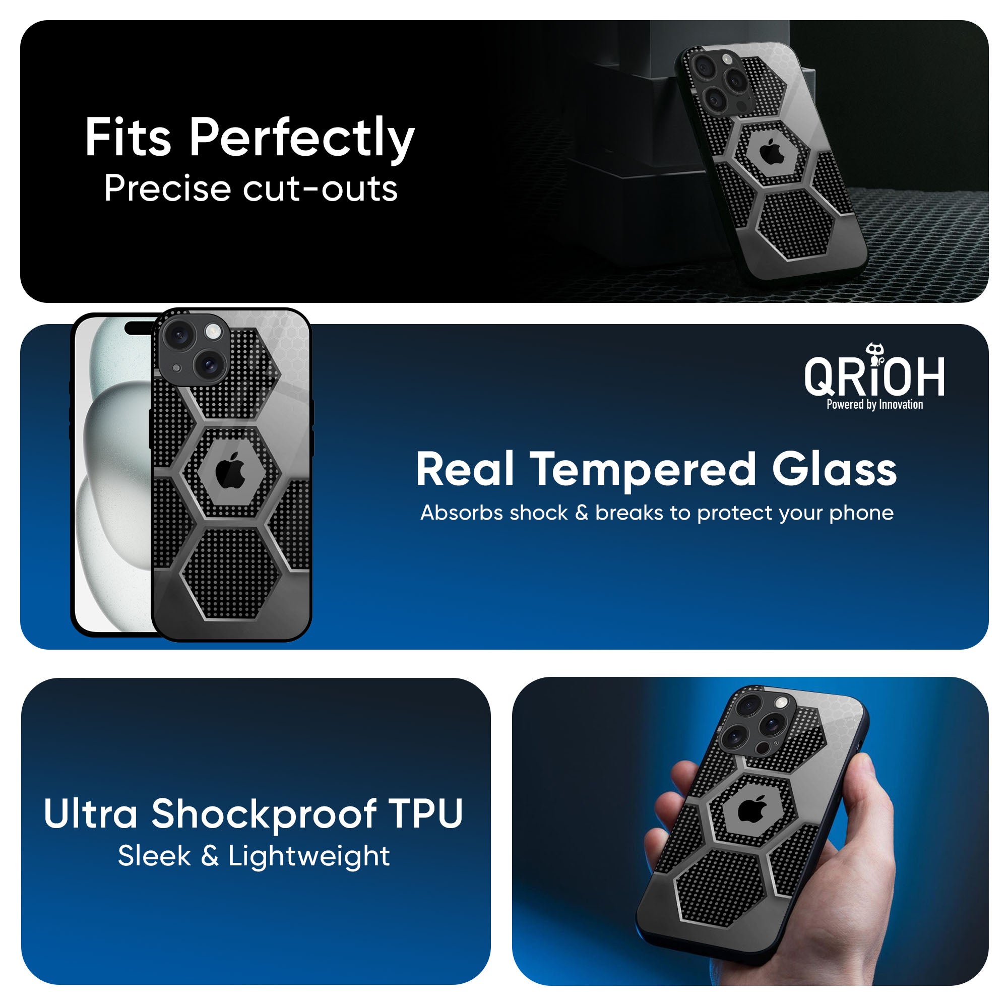 Hexagon Style Glass Case For iPhone 16 Pro Max