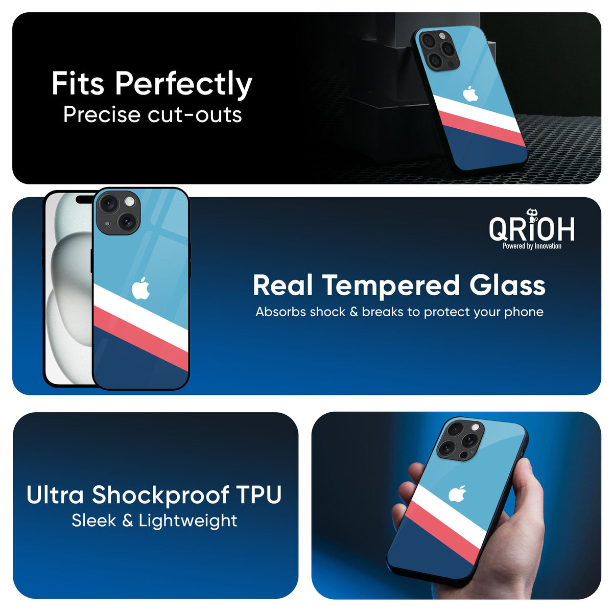 Pink & White Stripes Glass Case For iPhone 17