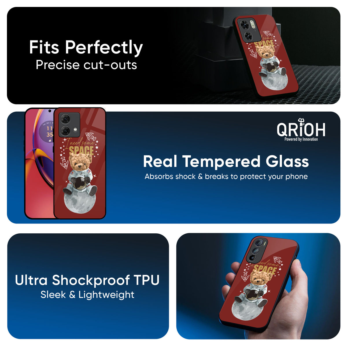 Astronaut Bear Glass Case for Motorola Edge 30 Ultra