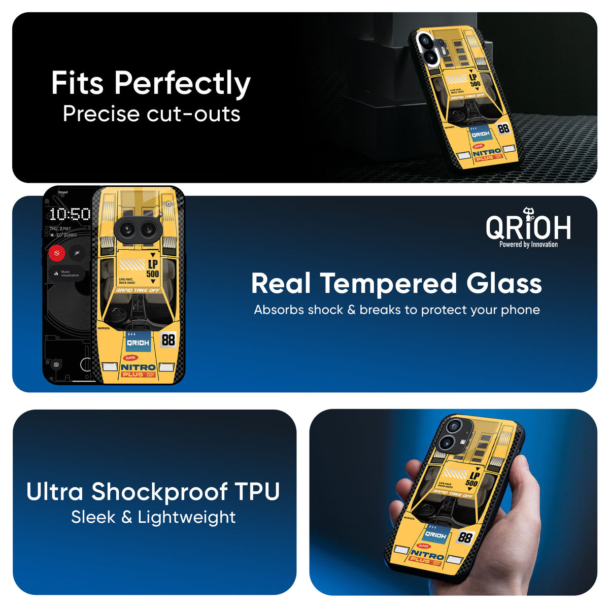 Yellow Racing Car Glass Case for Nothing Phone 2a Plus