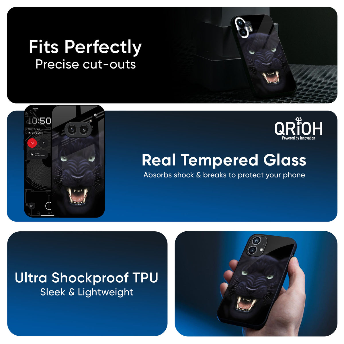 Angry Black Leopard Glass Case for Nothing Phone 1