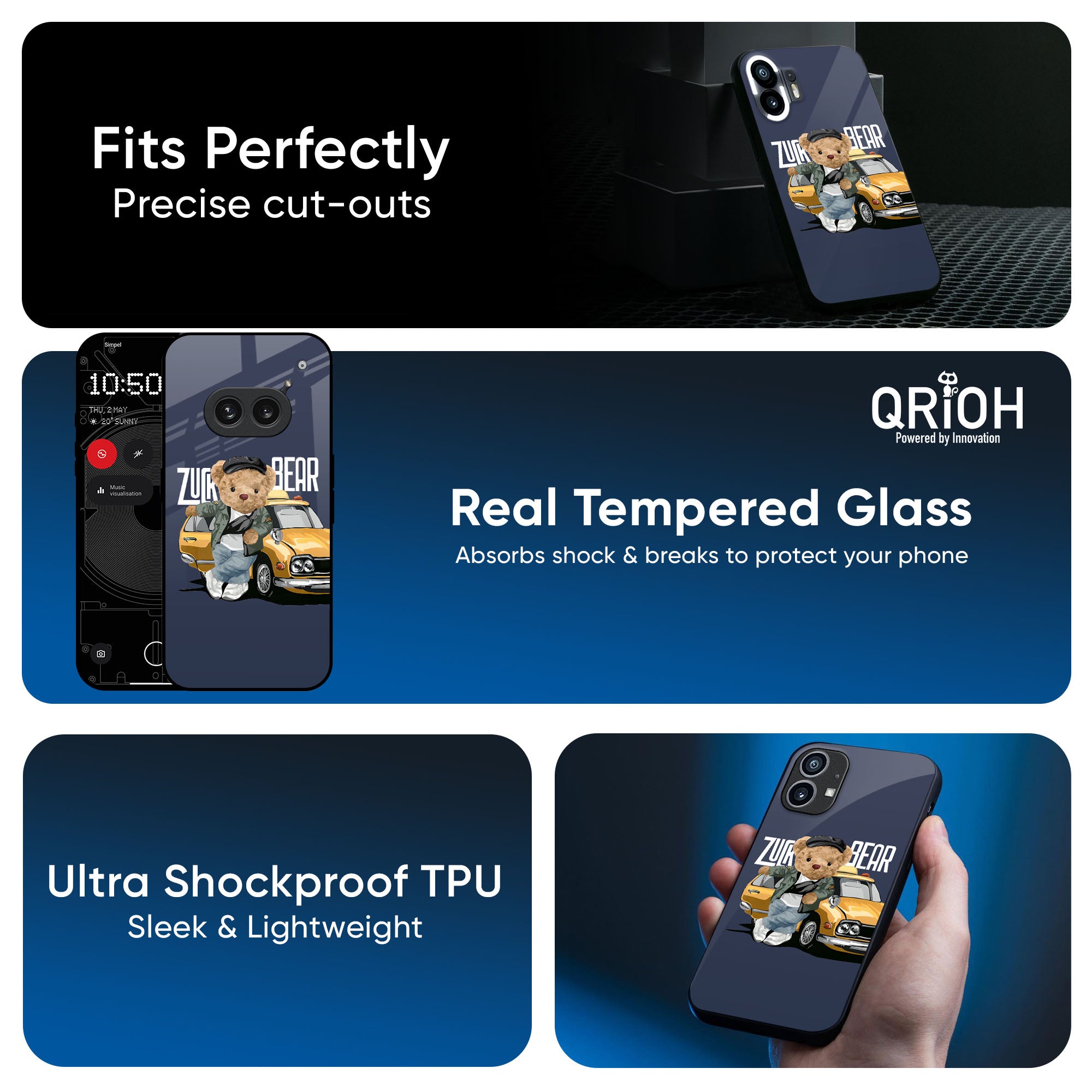 Adventurous Bear Glass Case for Nothing Phone 1