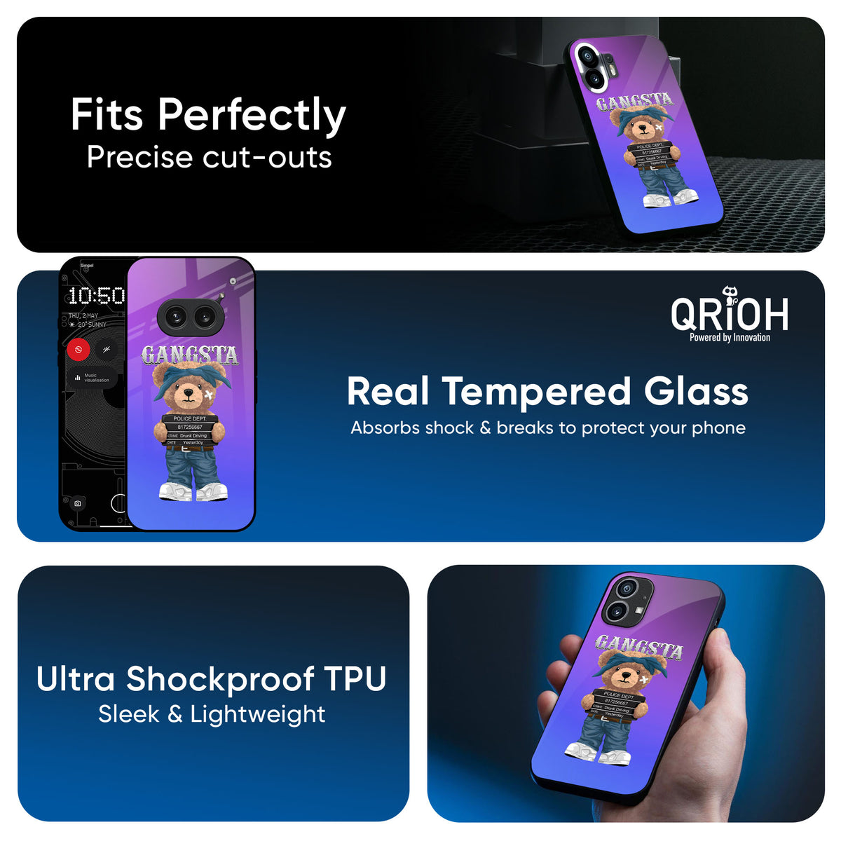 Gangsta Bear Glass Case for Nothing Phone 1