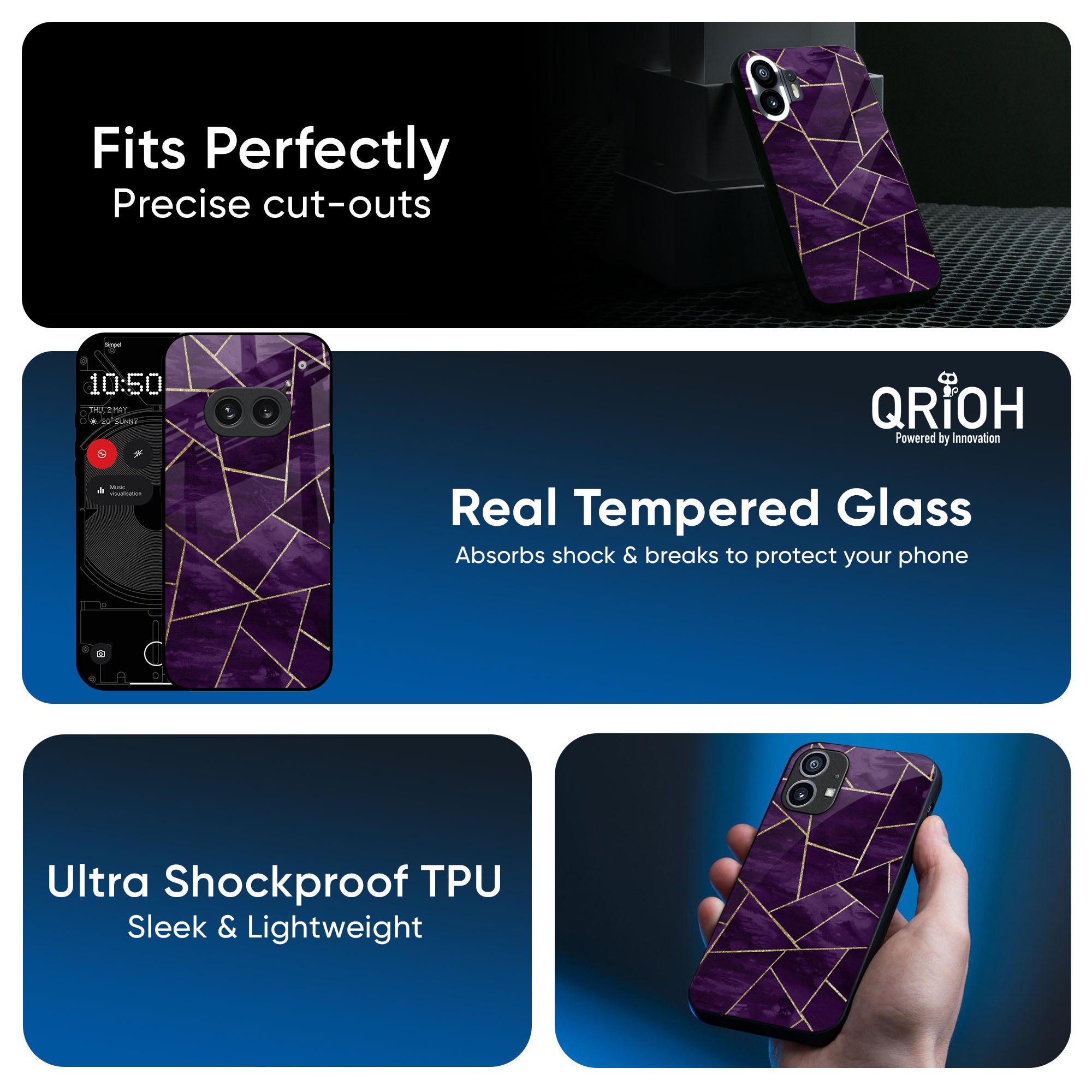 Geometric Purple Glass Case For Nothing CMF Phone 1