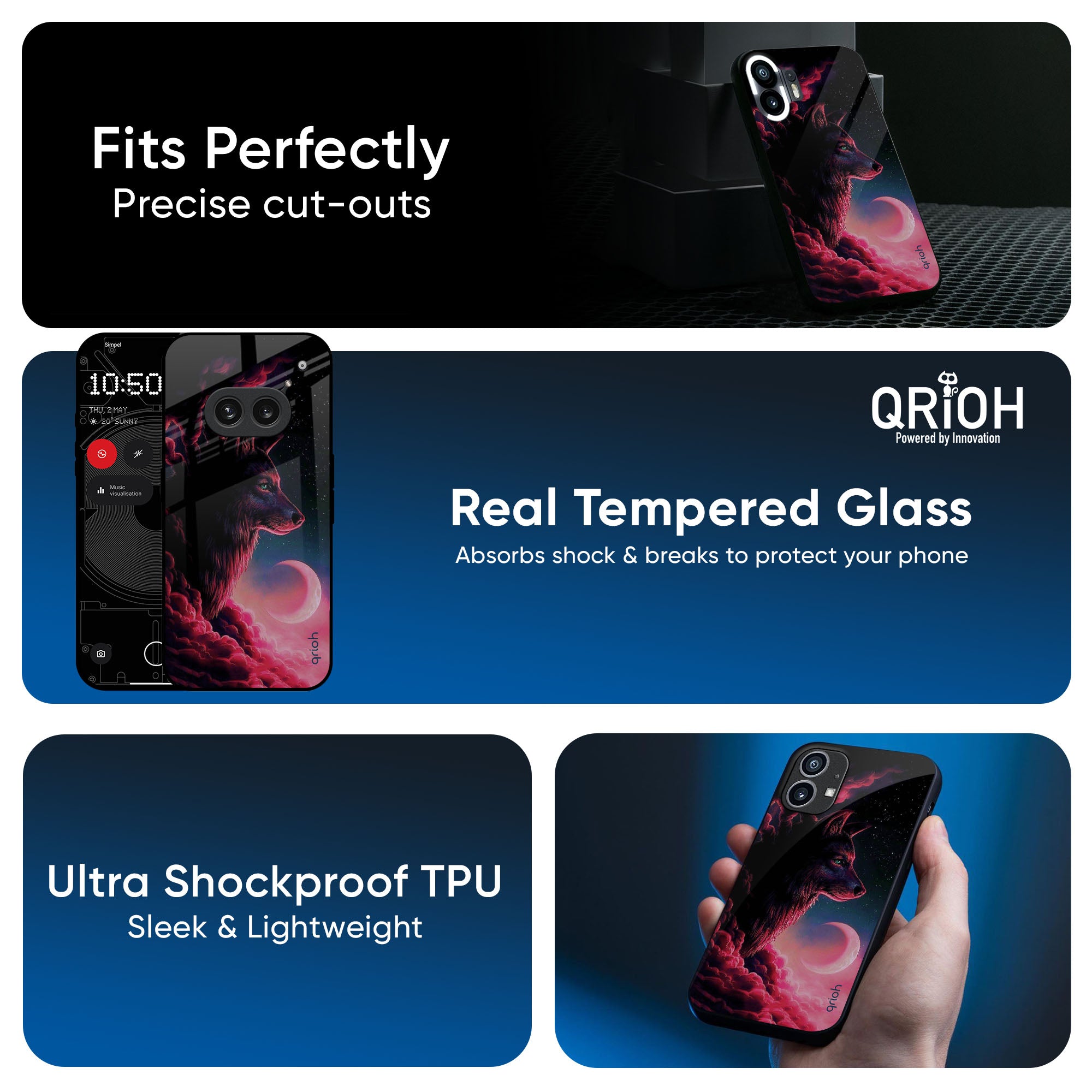 Moon Wolf Glass Case for Nothing CMF Phone 1