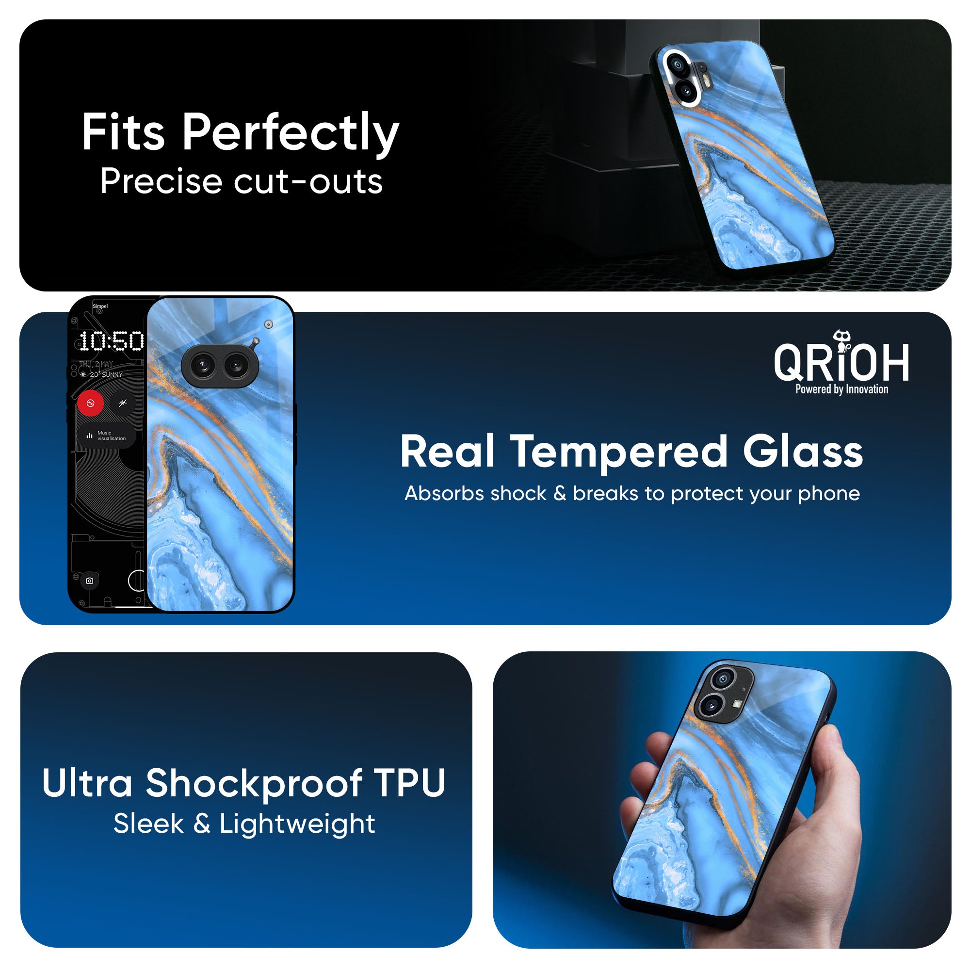 Vibrant Blue Marble Glass Case for Nothing CMF Phone 1