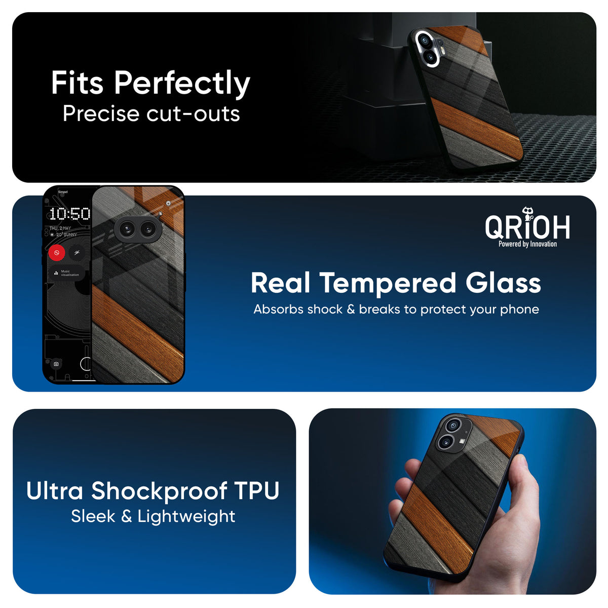 Tri Color Wood Glass Case for Nothing CMF Phone 1