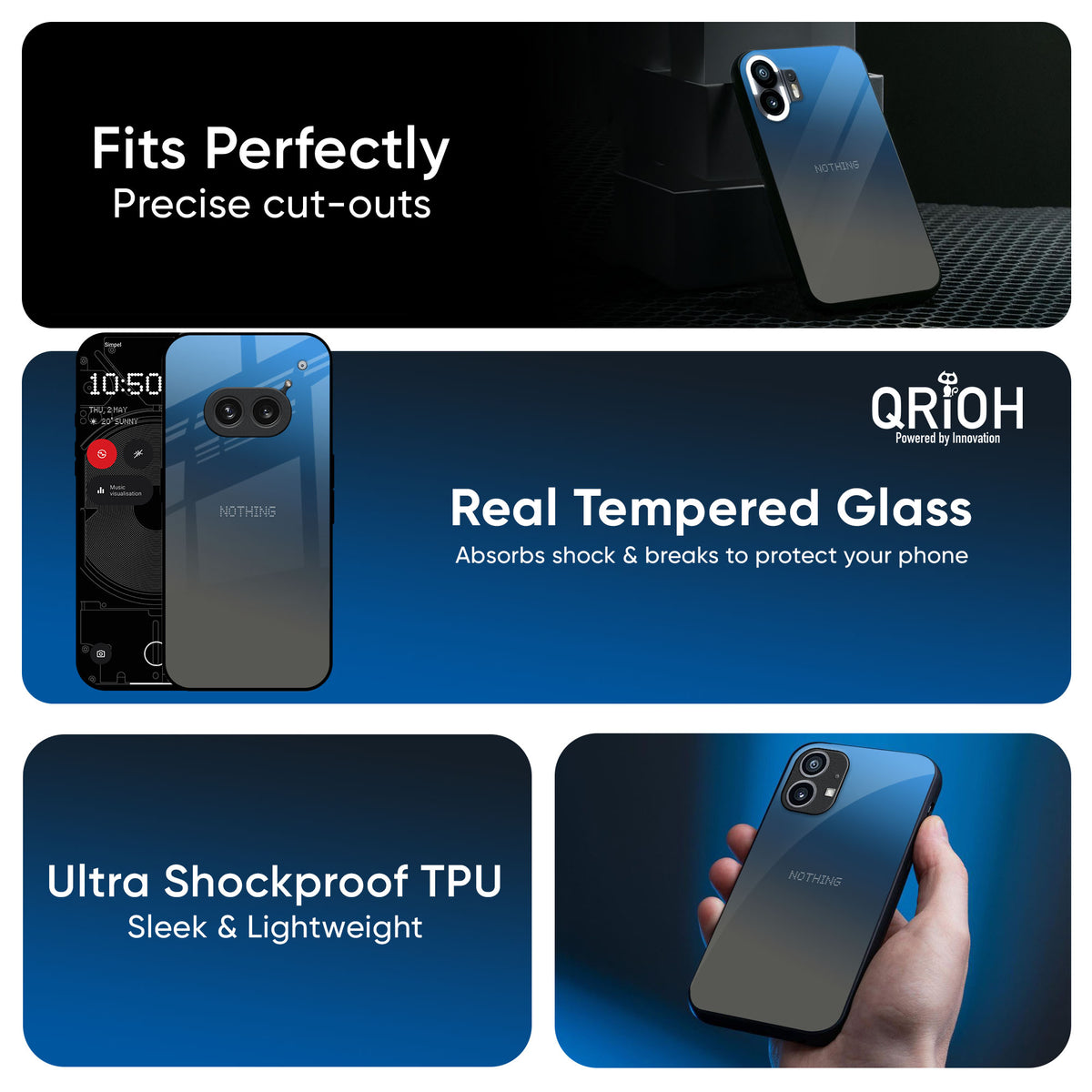 Blue Grey Ombre Glass Case for Nothing CMF Phone 1